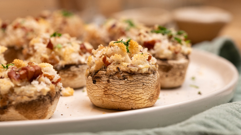 cream cheese stuffed mushrooms on plate