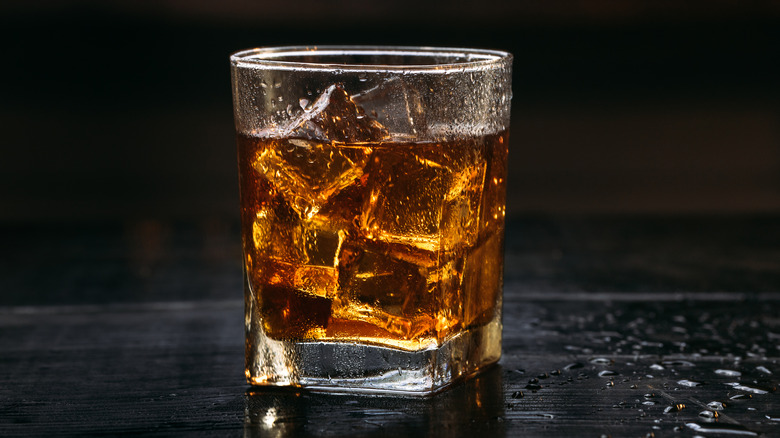 Closeup of a whiskey soda cocktail