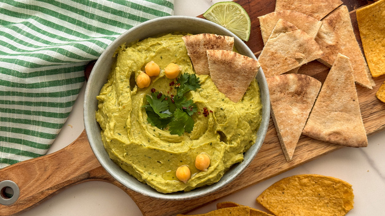 hummus on board with pita