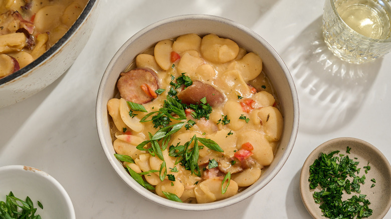 Southern butter beans in a bowl on a table