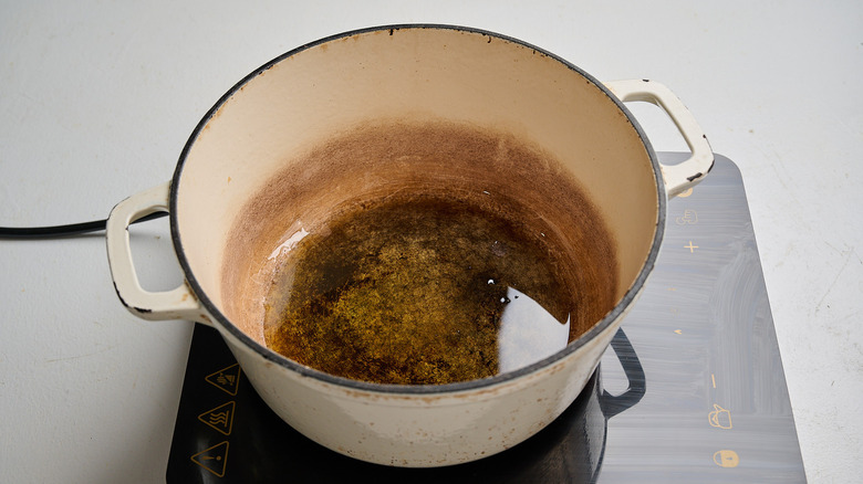 heating oil in a pot