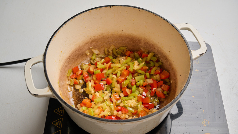 cooking aromatics in a pot