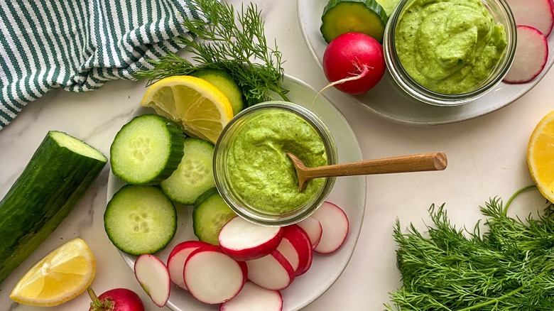 vegan dill dip with vegetables