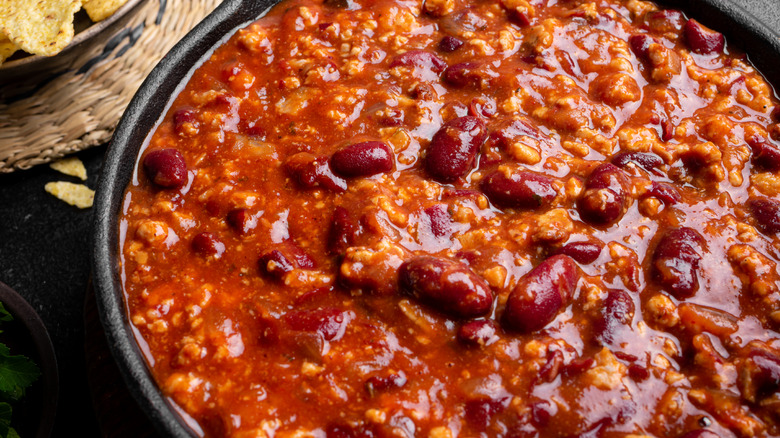 Big bowl of chili with beans