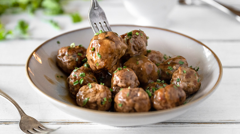 bowl of meatballs blended with mushrooms