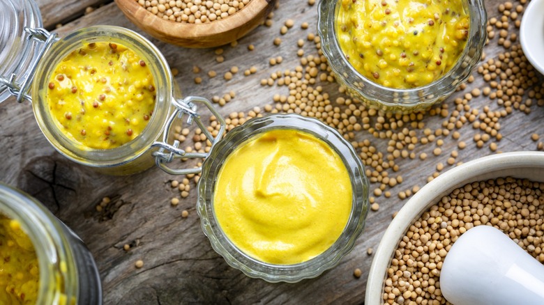various mustards and seeds