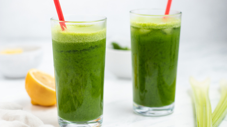 two glasses fresh green juice