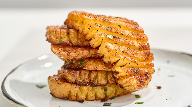 crispy potatoes stacked on top of each other