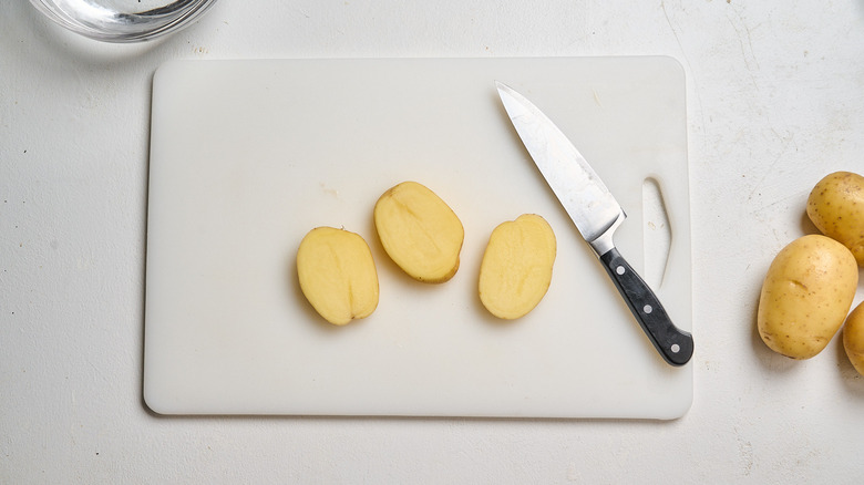potatoes sliced into slabs