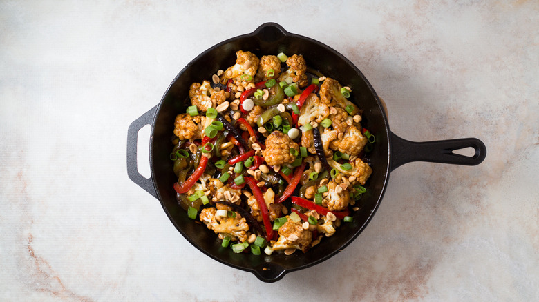 kung pao cauliflower in pan