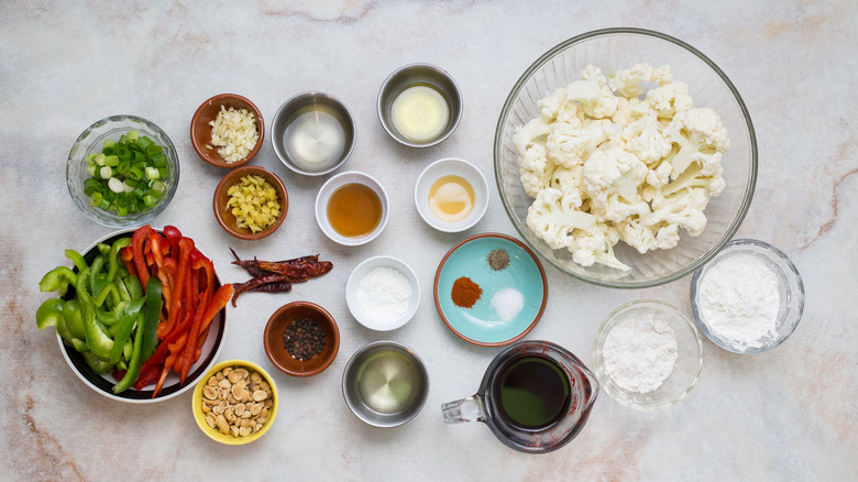 Chinese cauliflower ingredients on table