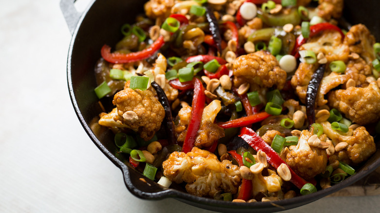 kung pao cauliflower in pan