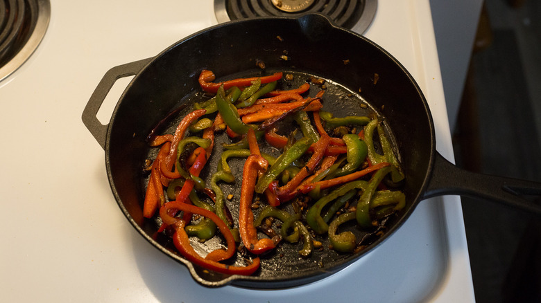 bell pepper cooking in pan