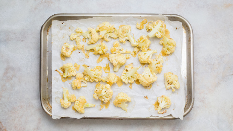 baked cauliflower on baking sheet