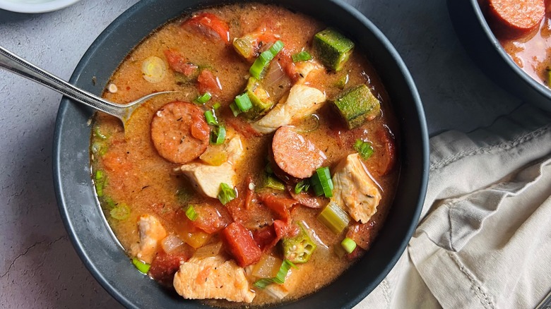 chicken sausage gumbo in bowl