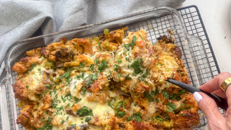stuffing in baking dish