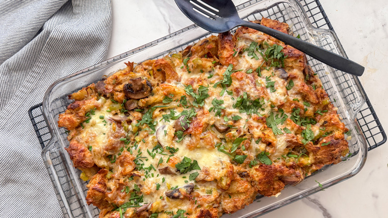 stuffing in baking dish