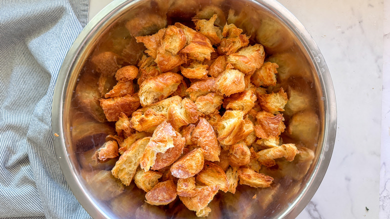 croissant pieces in large bowl