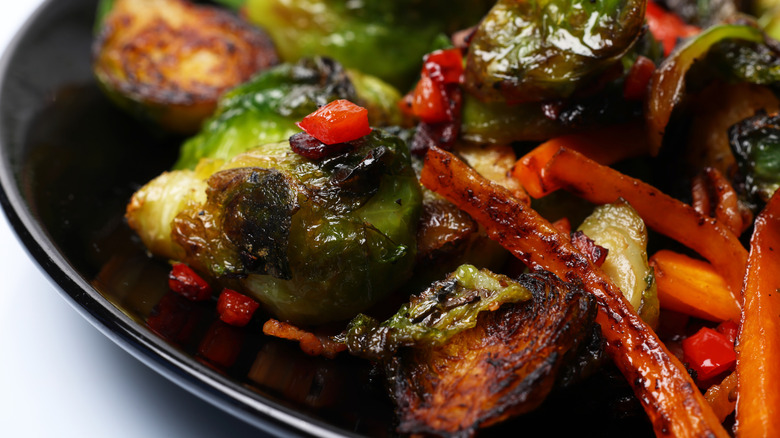 Crispy fried vegetables and brussels sprouts