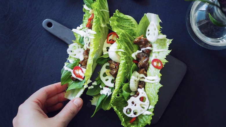 salad placed in lettuce 