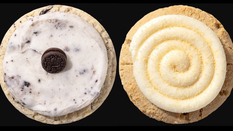 Crumbl Cookies & Cream Milkshake Cookie and Vanilla Crumb Cake Cookie featuring Oreo