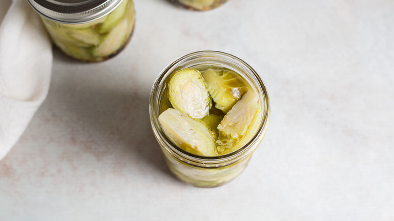 pickled Brussels sprouts in jars