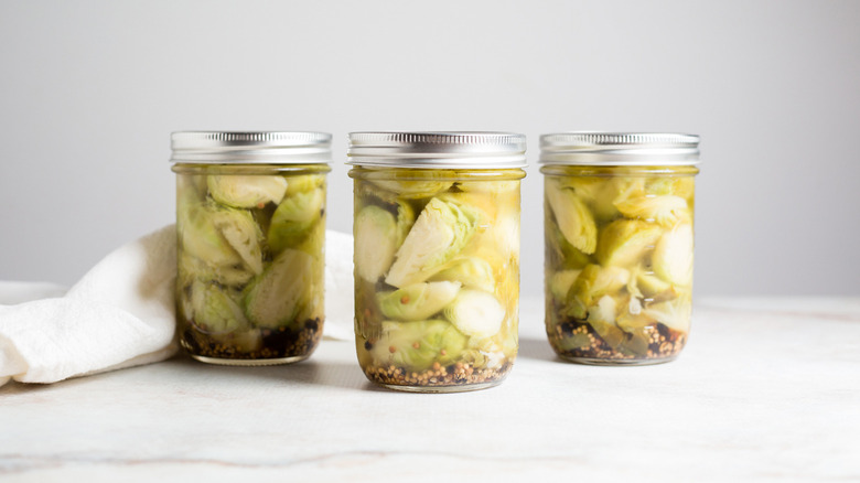 pickled Brussels sprouts in jars