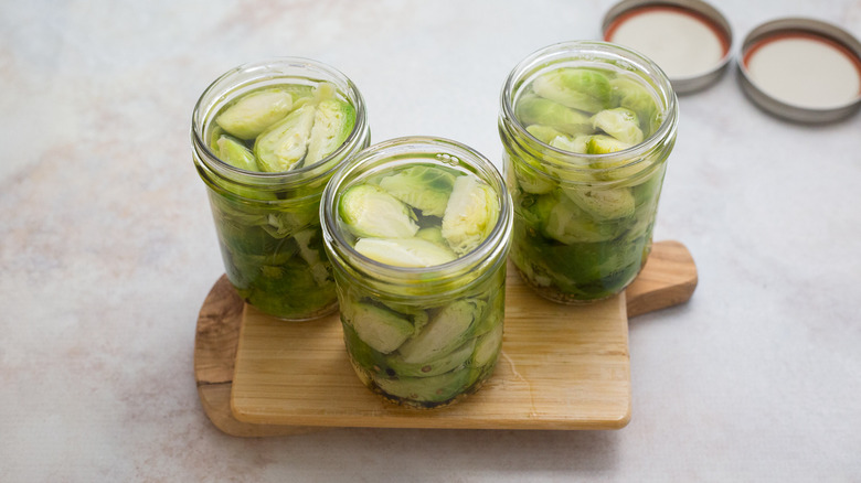 Brussels sprouts in canning jars
