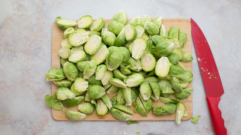 sliced Brussels sprouts on board