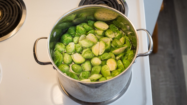Brussels sprouts in large pot
