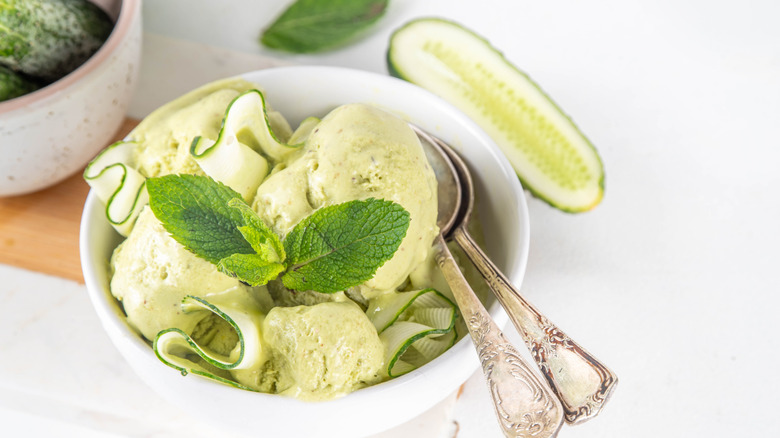 vegan ice cream made with cucumbers in bowl