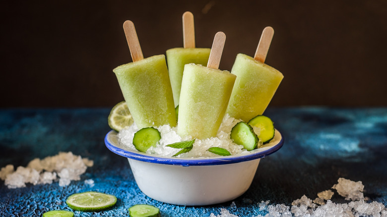bowl of cucumber popsicles