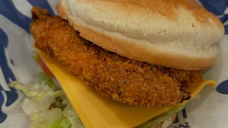 A Culver's Crispy Chicken Sandwich with a slice of cheese