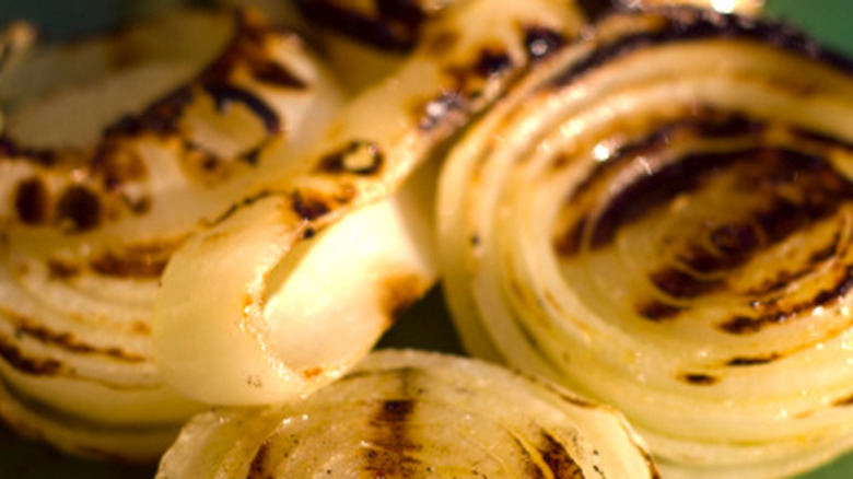 Closeup of grilled white onions