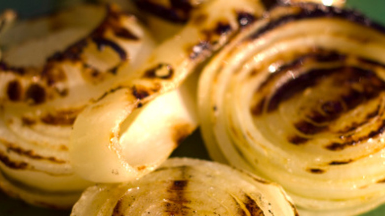 Closeup of grilled white onions