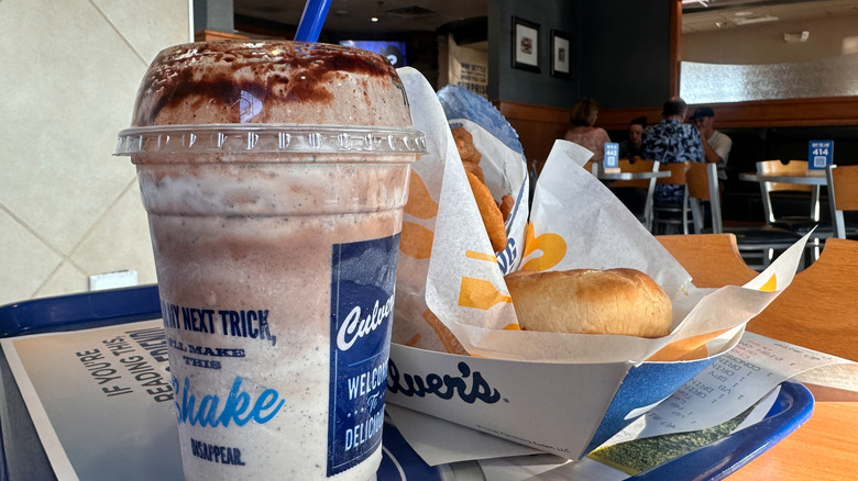 Culver's shake and burger on a tray