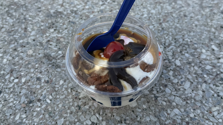 Culver's Turtle Sundae in plastic cup.