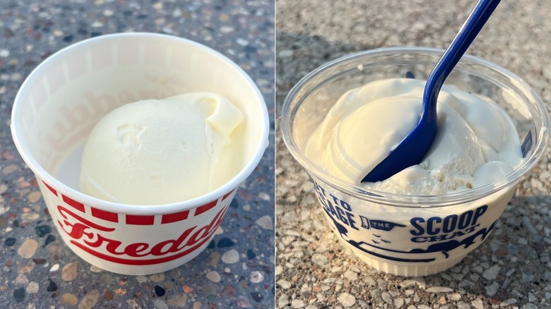 Culver's and Freddy's scoops of vanilla frozen custard.