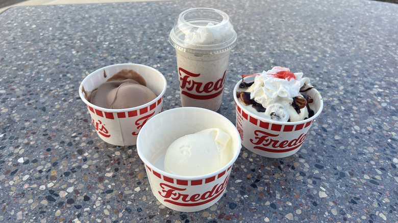 Four frozen custard desserts from Freddy's.