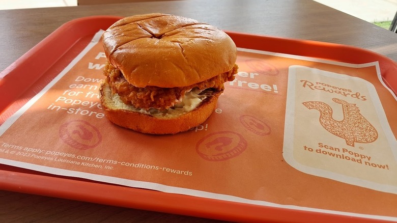Chicken sandwich on tray