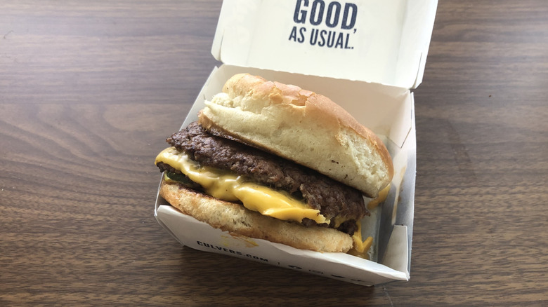 Close-up of Culver's Double ButterBurger cheese in box