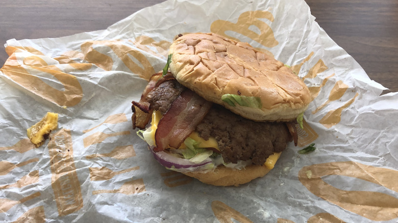 The Culver's Bacon Deluxe burger on wrapper