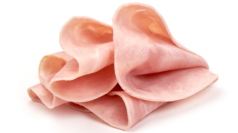 pieces of ham rolled up