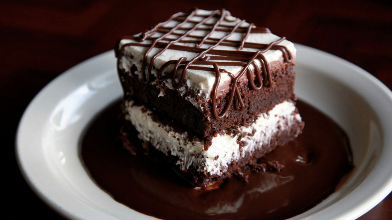 Dessert layered with chocolate and cream