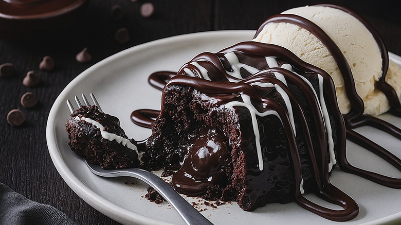 Chocolate lava cake and ice cream