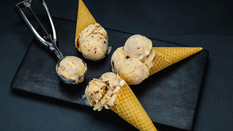 waffle cones with cherry ice cream