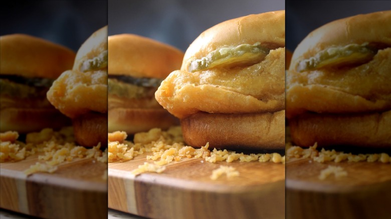 Long John Silver's Fish Sandwiches on wooden board