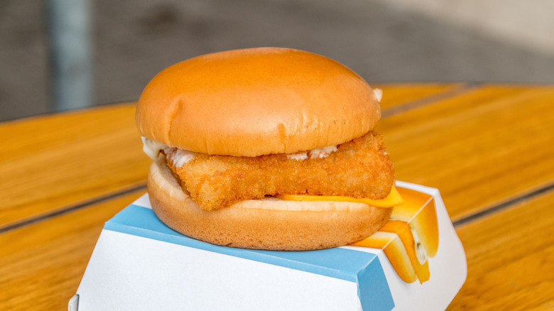 McDonald's Filet-O-Fish sandwich on cardboard carton