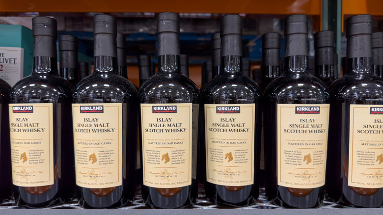 Bottles of Kirkland Islay Single Malt Scotch Whisky on the shelf