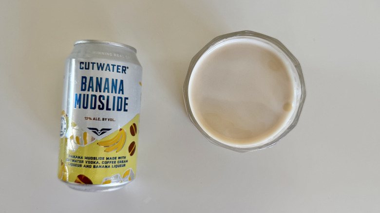Top view of Banana Mudslide cocktail in a glass